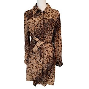 XOXO Jeans Leopard Print Shirt Dress Long Sleeve Animal‎ Print Belted S